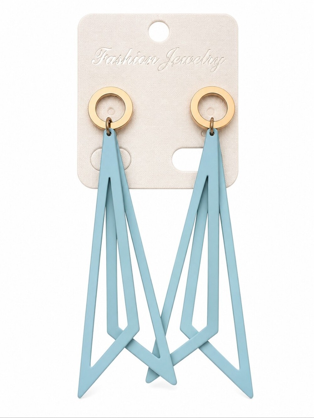 Blue Gray Geometric Drop Earrings Gold Tone Openwork Statement Minimalist Jewel
